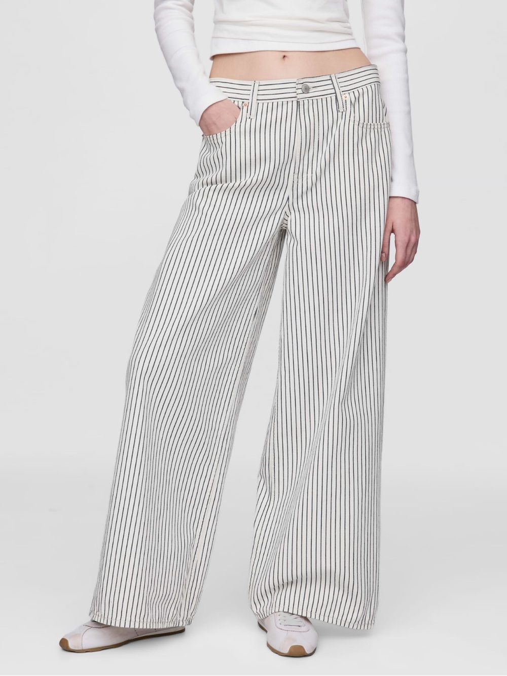 Gap Mid Rise Stripe Baggy Jeans